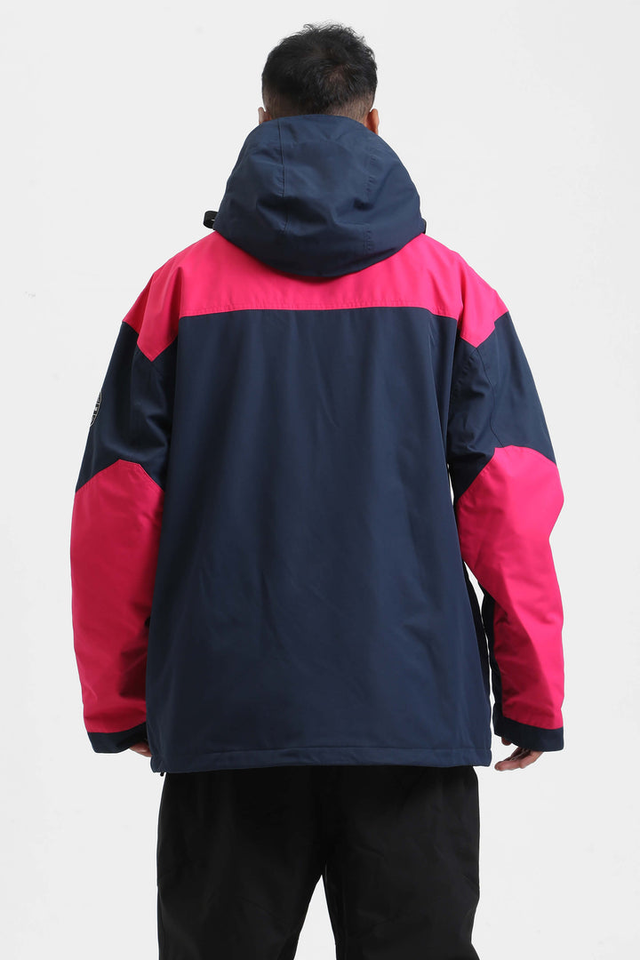 Men's Navy & Fuchsia Color-Block Waterproof Insulated Hooded Snow Jacket