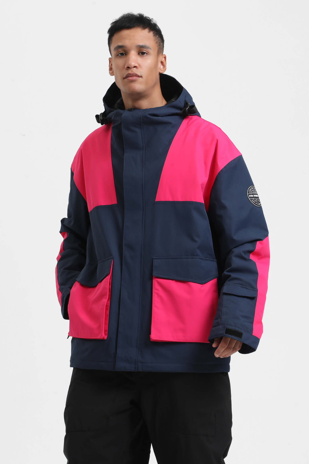 Men's Navy & Fuchsia Color-Block Waterproof Insulated Hooded Snow Jacket