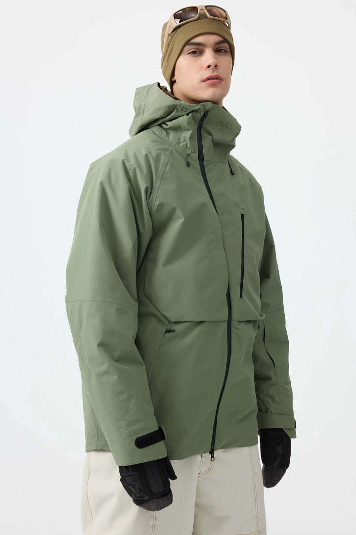 Men's Grey Face Vented Multi-pocket Fully Waterproof Snow Jacket