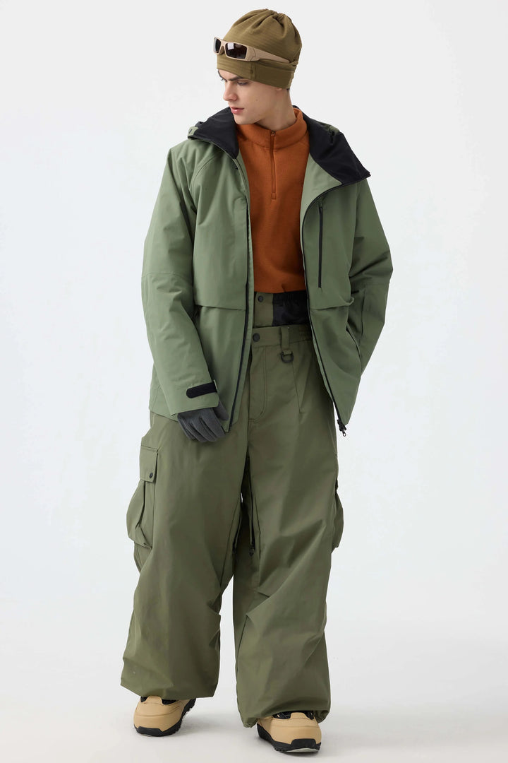 Men's Grey Face Vented Multi-pocket Fully Waterproof Snow Jacket