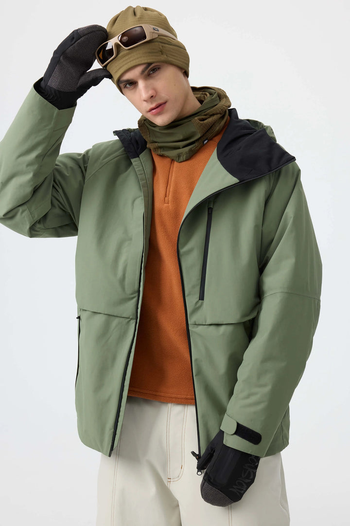 Men's Grey Face Vented Multi-pocket Fully Waterproof Snow Jacket