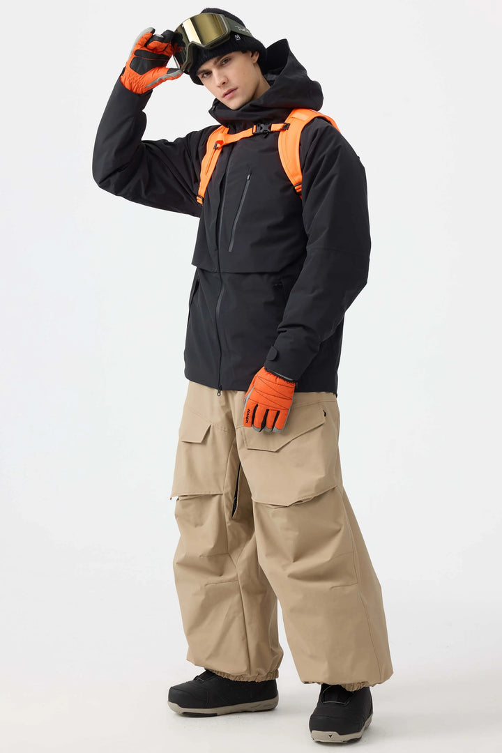 Men's Grey Face Vented Multi-pocket Fully Waterproof Snow Jacket