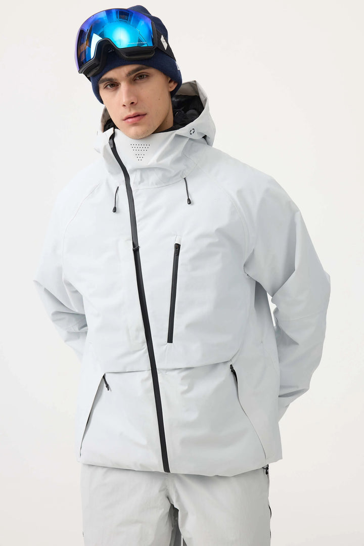 Men's Grey Face Vented Multi-pocket Fully Waterproof Snow Jacket