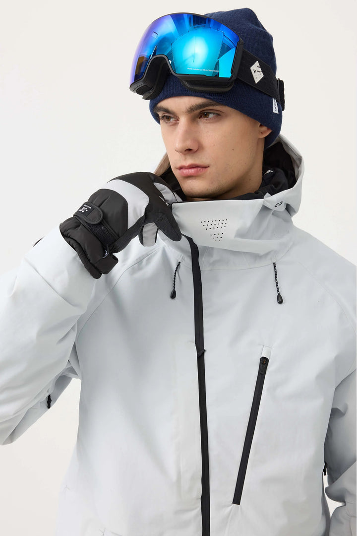 Men's Grey Face Vented Multi-pocket Fully Waterproof Snow Jacket