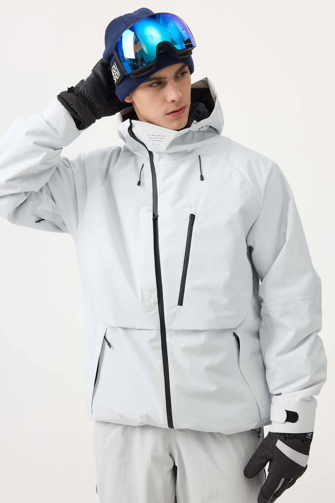 Men's Grey Face Vented Multi-pocket Fully Waterproof Snow Jacket