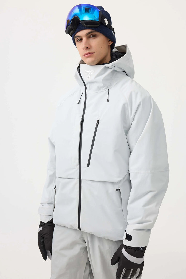 Men's Grey Face Vented Multi-pocket Fully Waterproof Snow Jacket