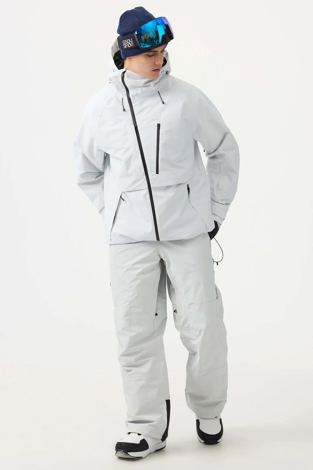 Men's Grey Face Vented Multi-pocket Fully Waterproof Snow Jacket