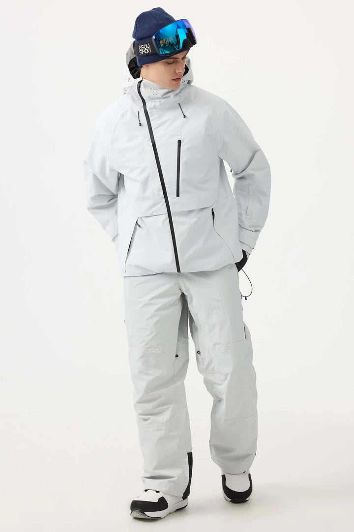 Men's Grey Face Vented Multi-pocket Fully Waterproof Snow Jacket