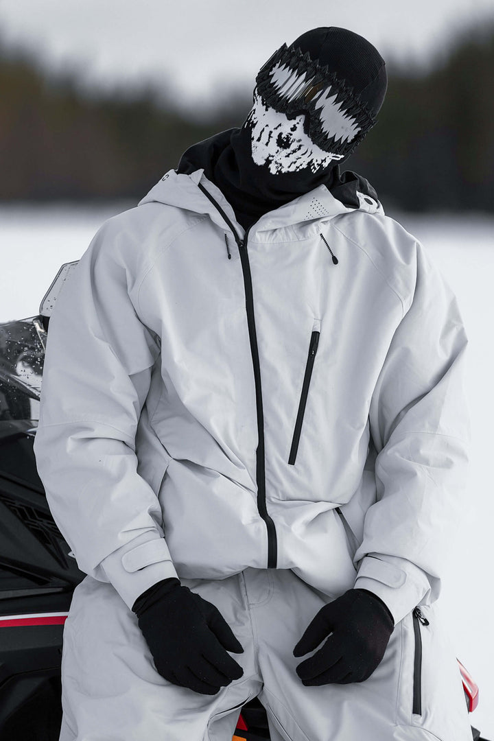 Men's Grey Face Vented Multi-pocket Fully Waterproof Snow Jacket