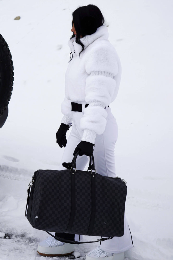 Elegant Women's Black Faux-Fur One-Piece Ski Suit