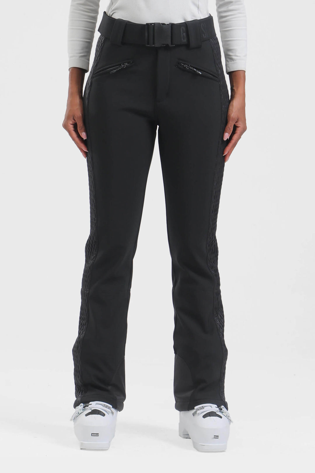 Women's Winter White Thermal-Stretch Reinforced Padded Slim-Fit Ski Pants