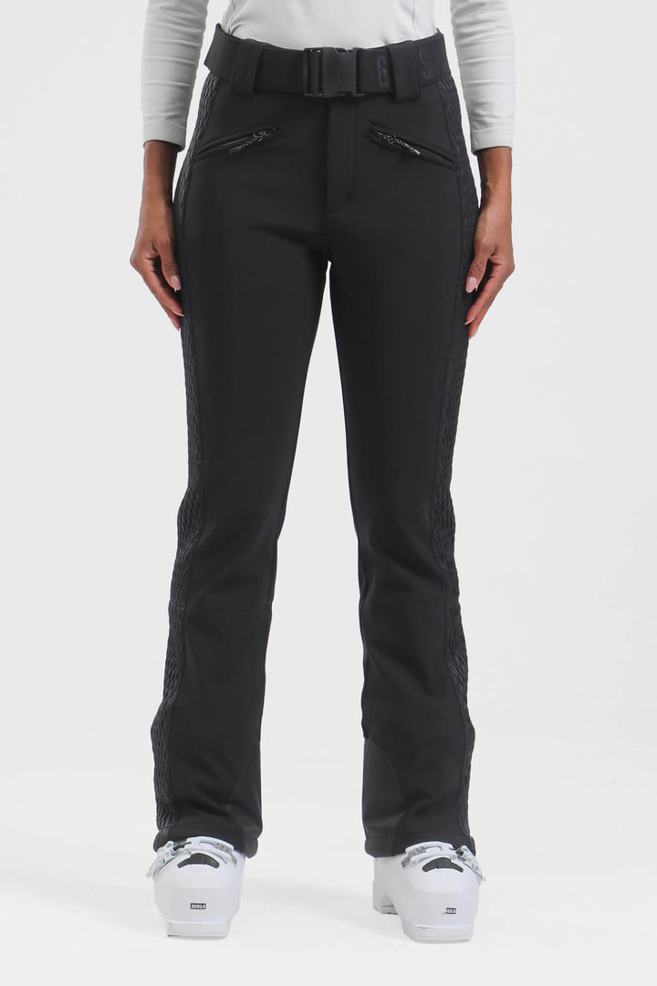 Women's Dark Brown Quilted Padded Stretch High-Waist Slim-Fit Ski Pants