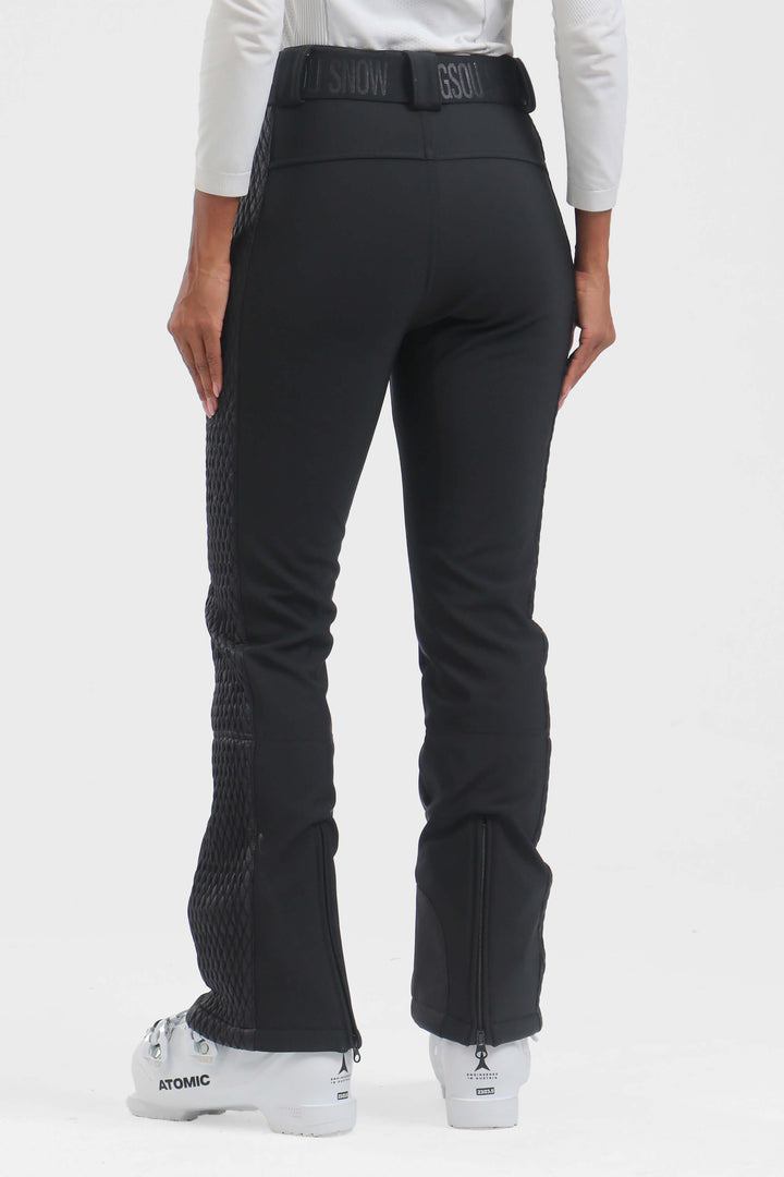 Women's Dark Brown Quilted Padded Stretch High-Waist Slim-Fit Ski Pants