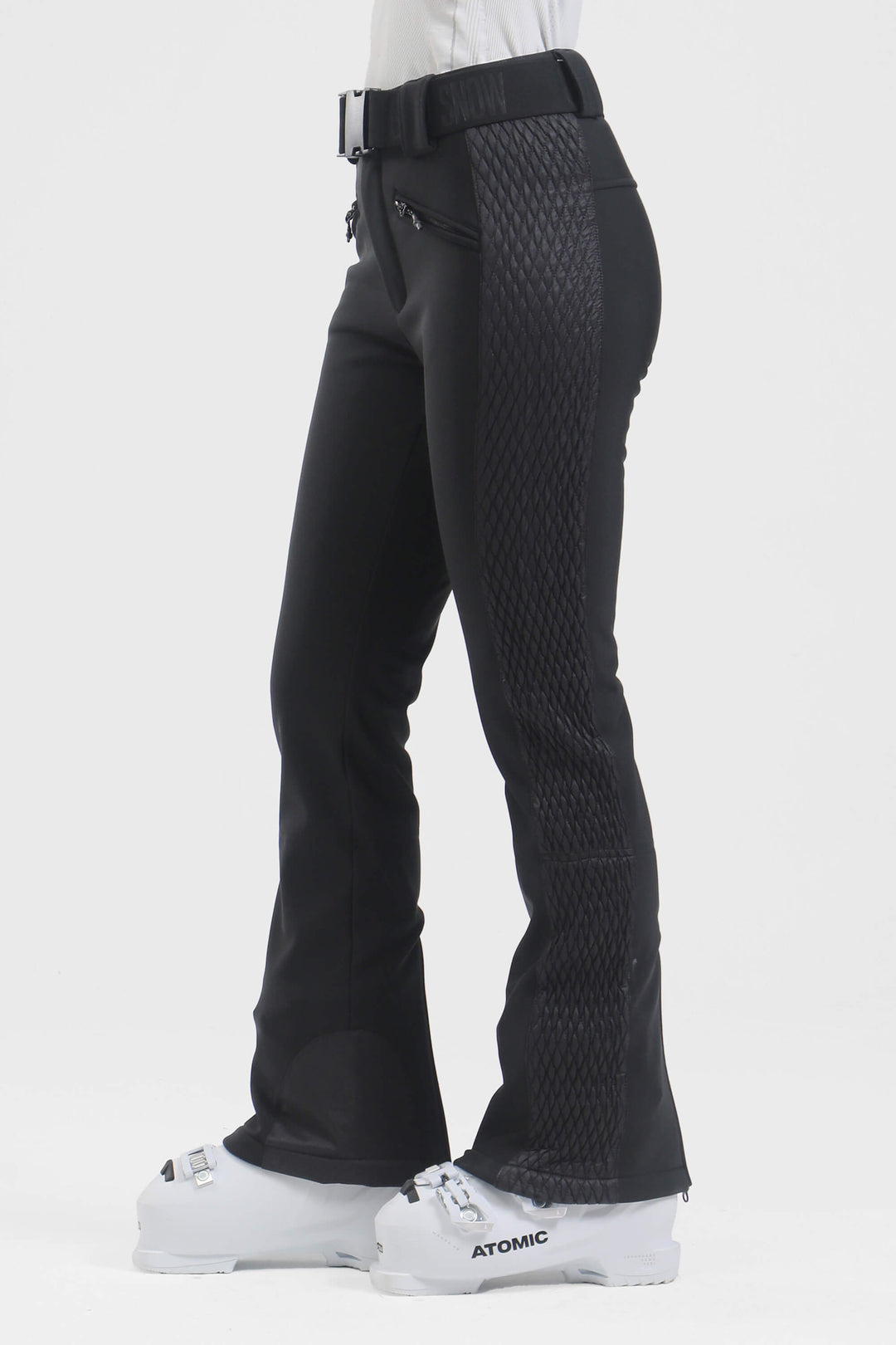 Women's Winter White Thermal-Stretch Reinforced Padded Slim-Fit Ski Pants