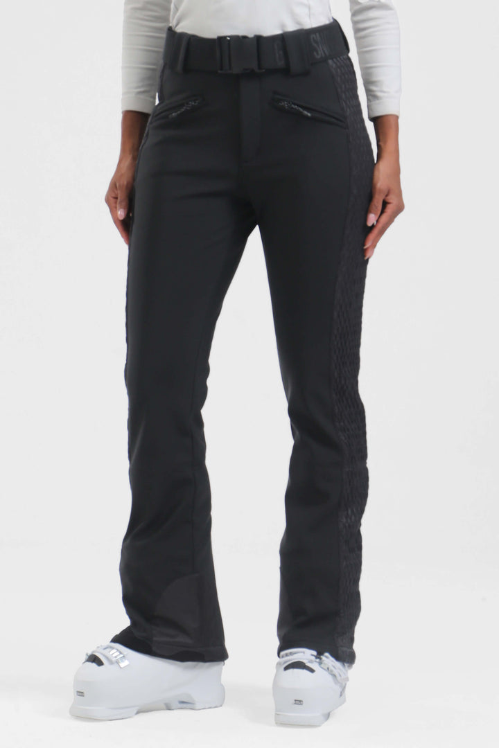 Women's Winter White Thermal-Stretch Reinforced Padded Slim-Fit Ski Pants