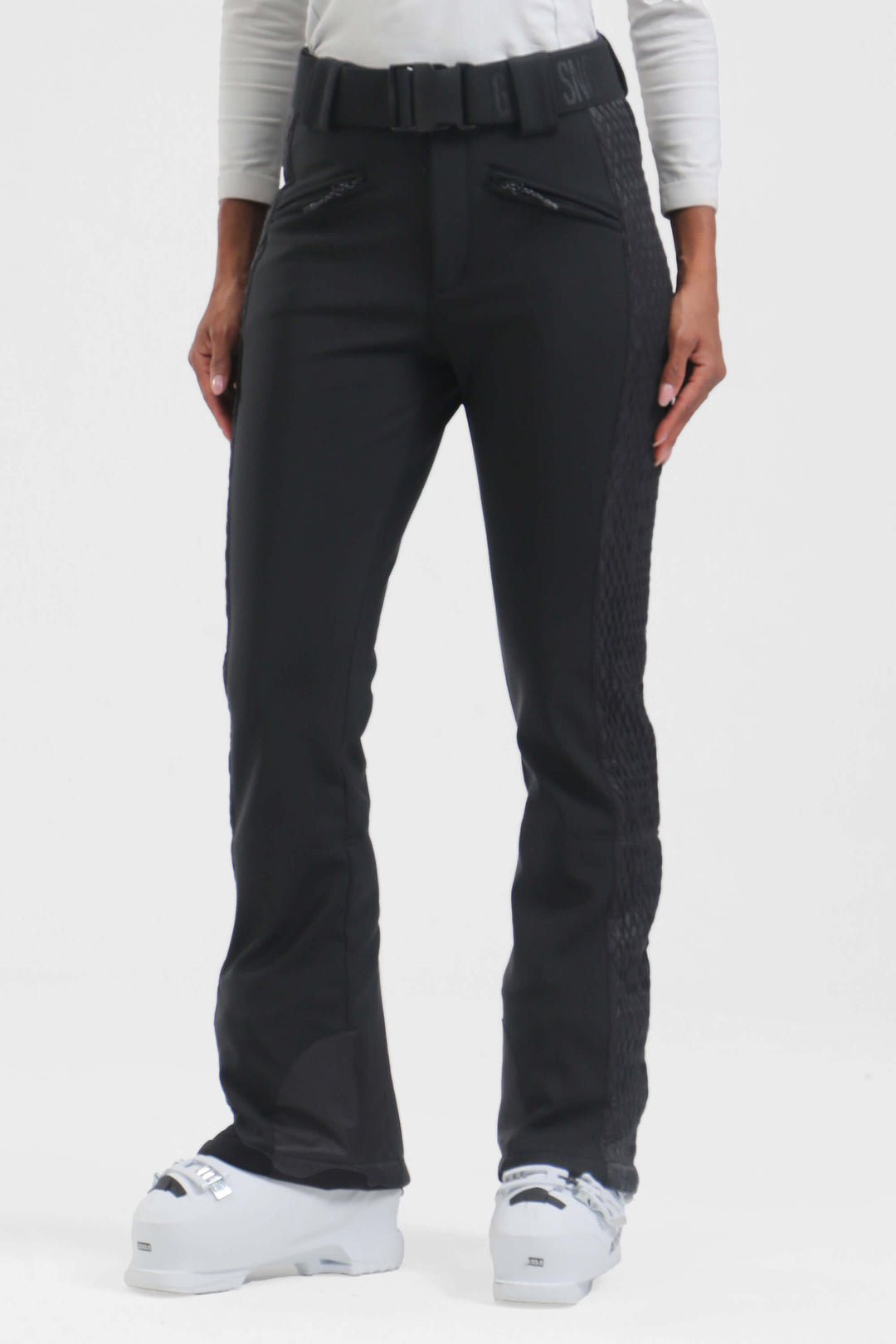 Women's Dark Brown Quilted Padded Stretch High-Waist Slim-Fit Ski Pants