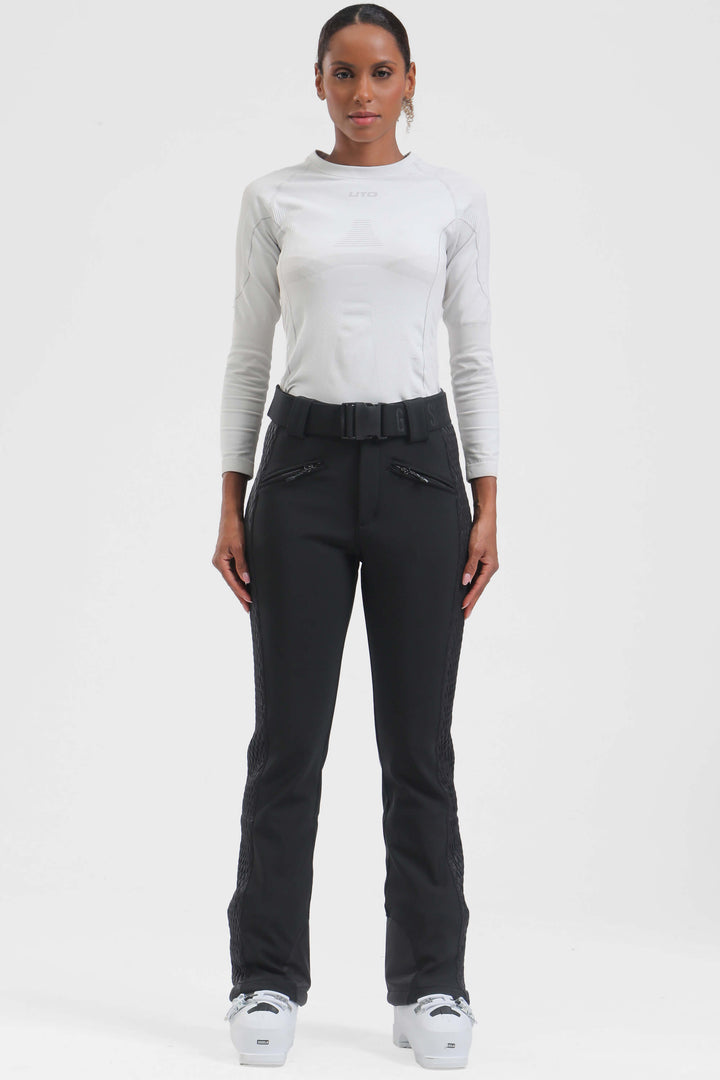 Women's Winter White Thermal-Stretch Reinforced Padded Slim-Fit Ski Pants