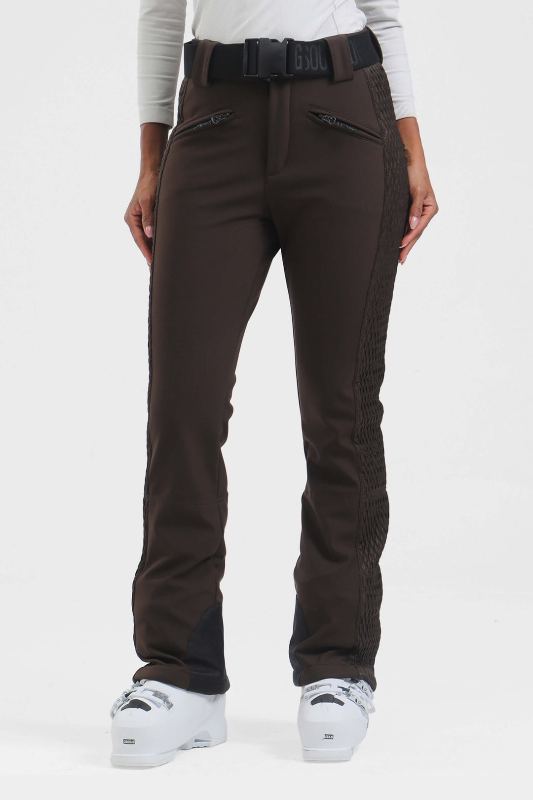 Women's Winter White Thermal-Stretch Reinforced Padded Slim-Fit Ski Pants
