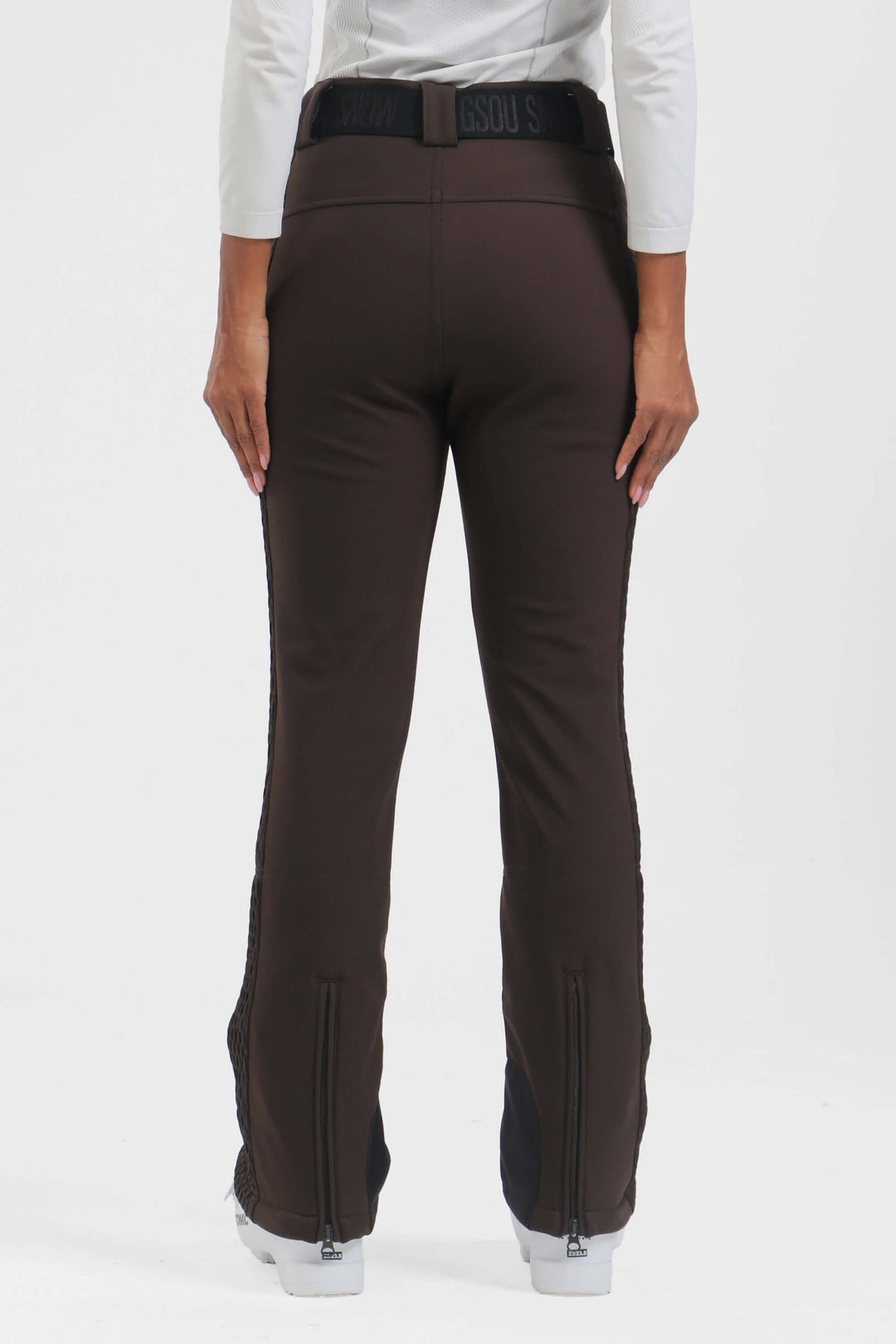 Women's Winter White Thermal-Stretch Reinforced Padded Slim-Fit Ski Pants
