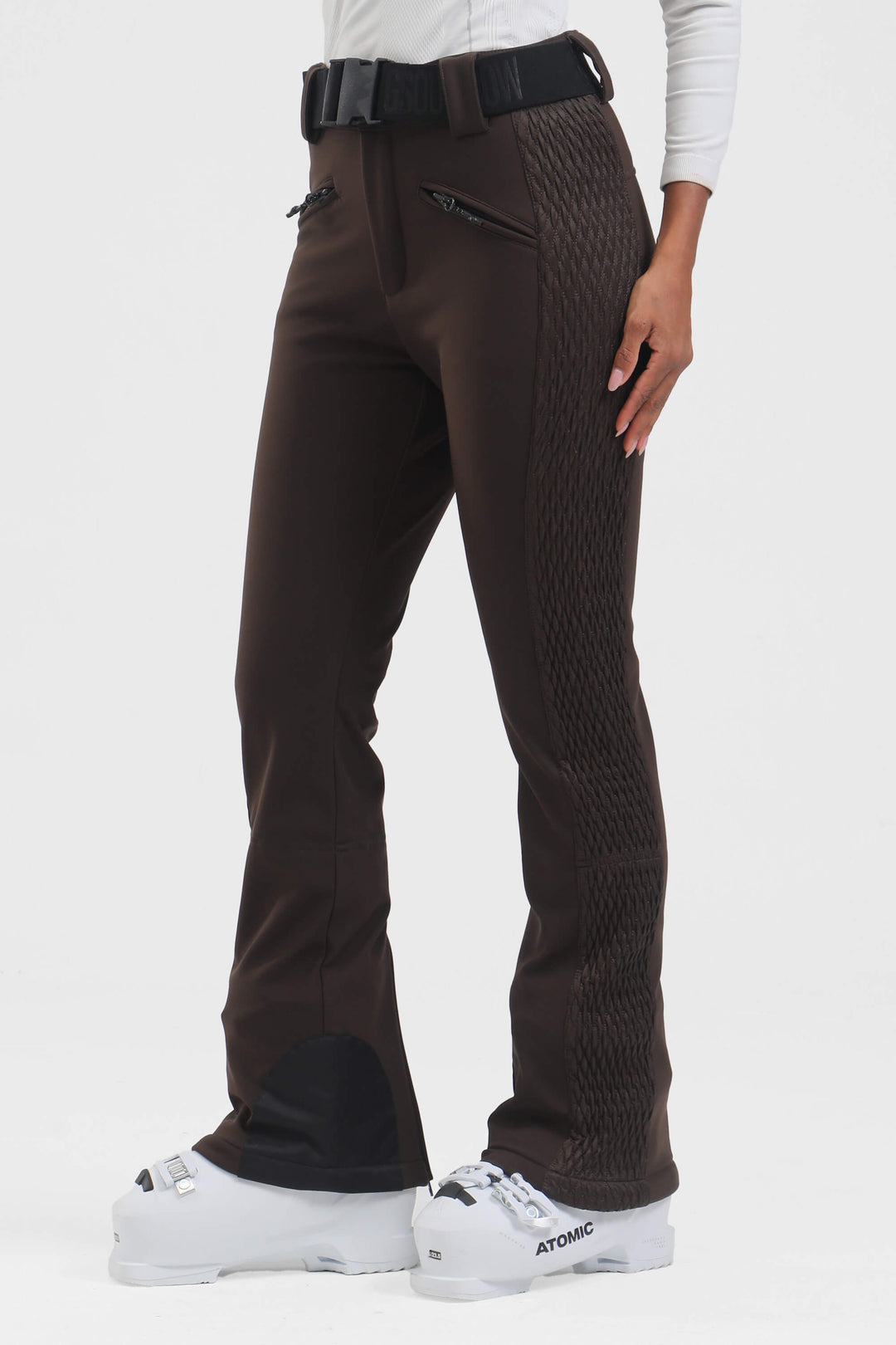 Women's Winter White Thermal-Stretch Reinforced Padded Slim-Fit Ski Pants