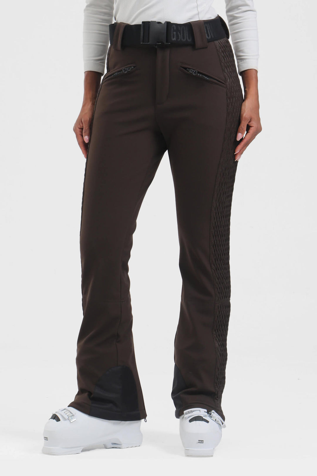 Women's Winter White Thermal-Stretch Reinforced Padded Slim-Fit Ski Pants