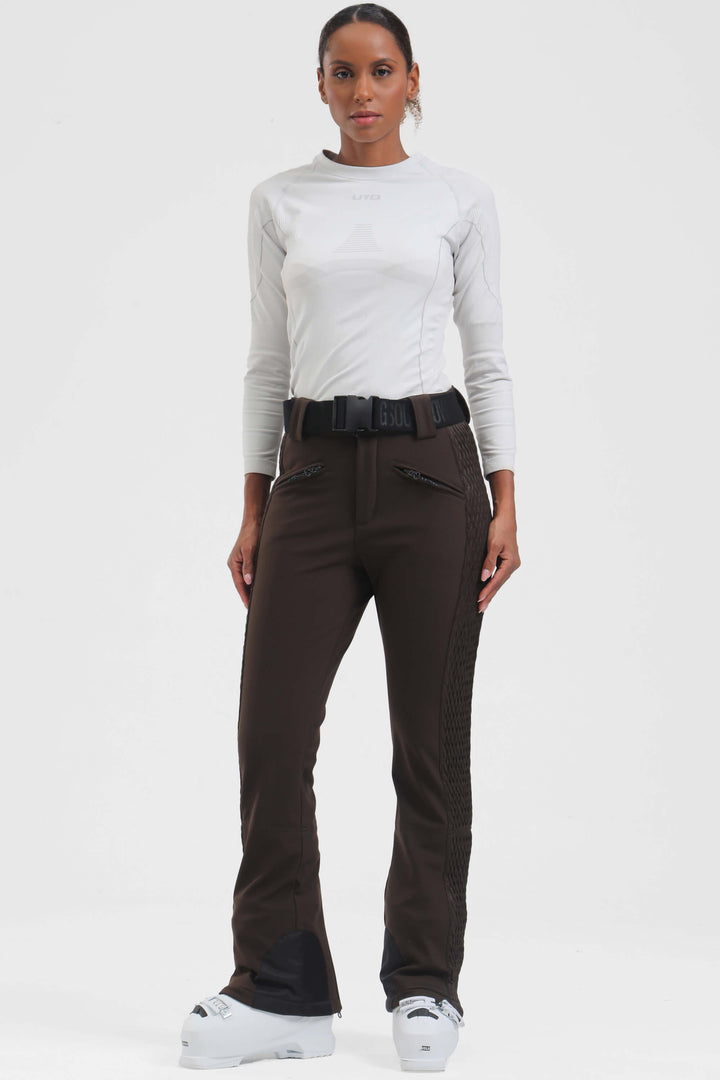 Women's Winter White Thermal-Stretch Reinforced Padded Slim-Fit Ski Pants