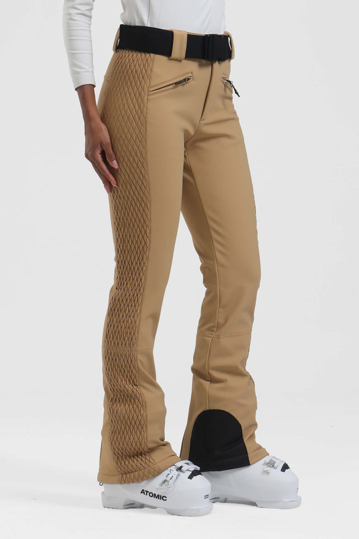Women's Winter White Thermal-Stretch Reinforced Padded Slim-Fit Ski Pants