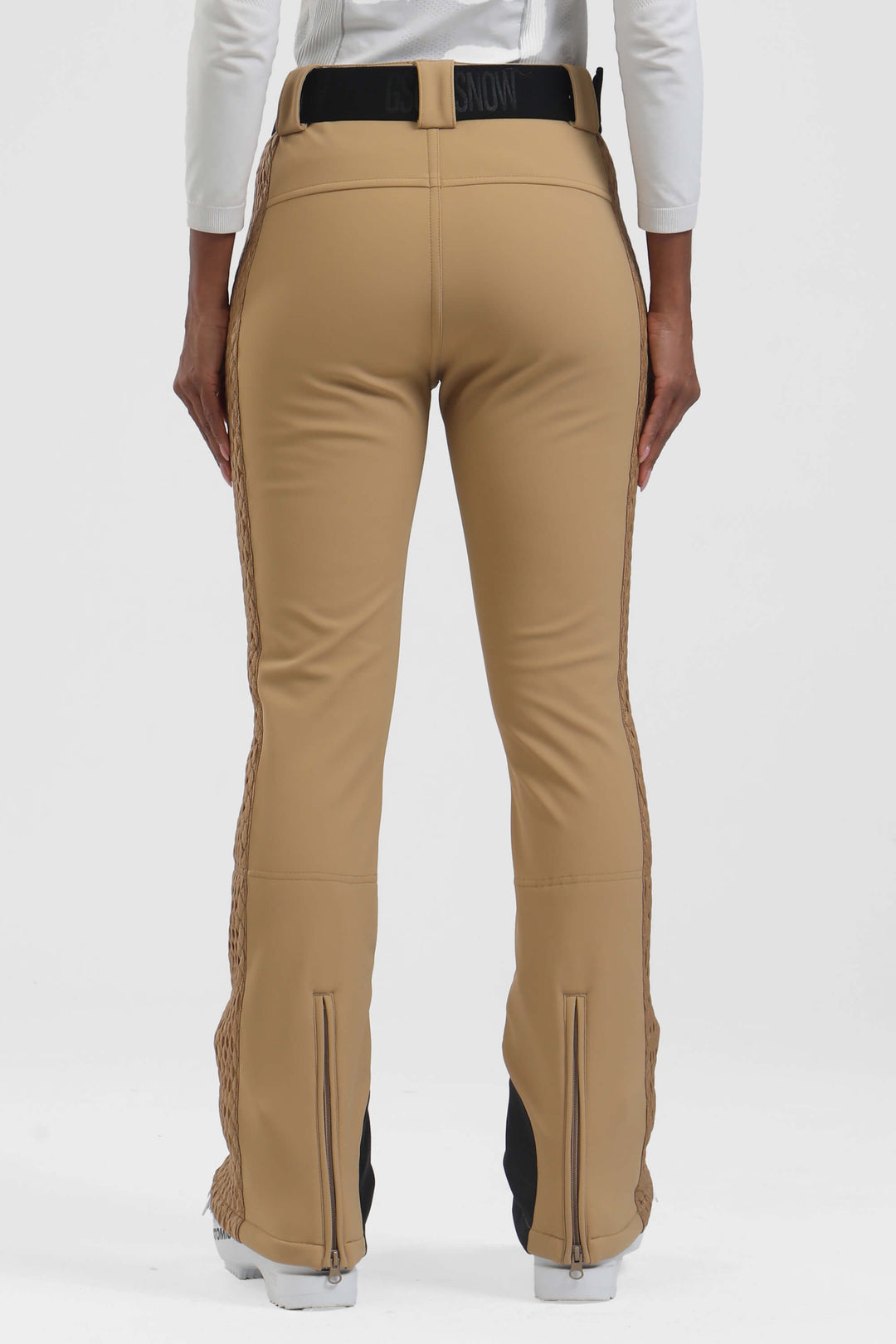 Women's Dark Brown Quilted Padded Stretch High-Waist Slim-Fit Ski Pants