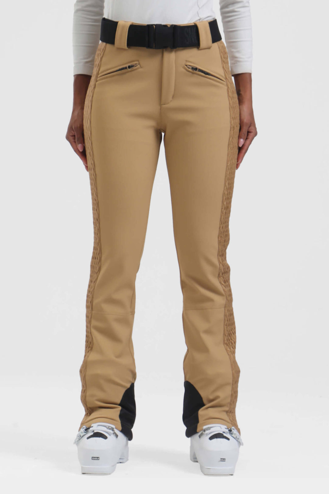 Women's Dark Brown Quilted Padded Stretch High-Waist Slim-Fit Ski Pants