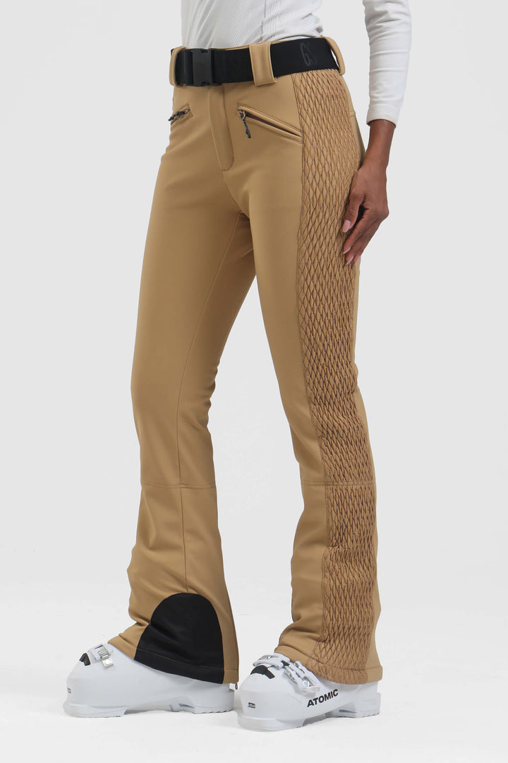 Women's Dark Brown Quilted Padded Stretch High-Waist Slim-Fit Ski Pants