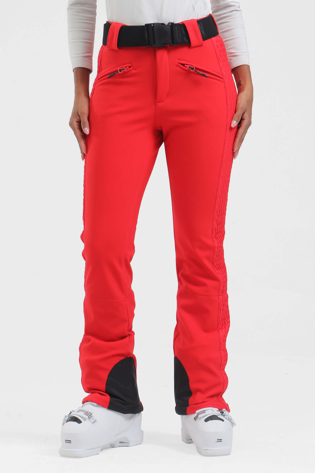 Women's Winter White Thermal-Stretch Reinforced Padded Slim-Fit Ski Pants