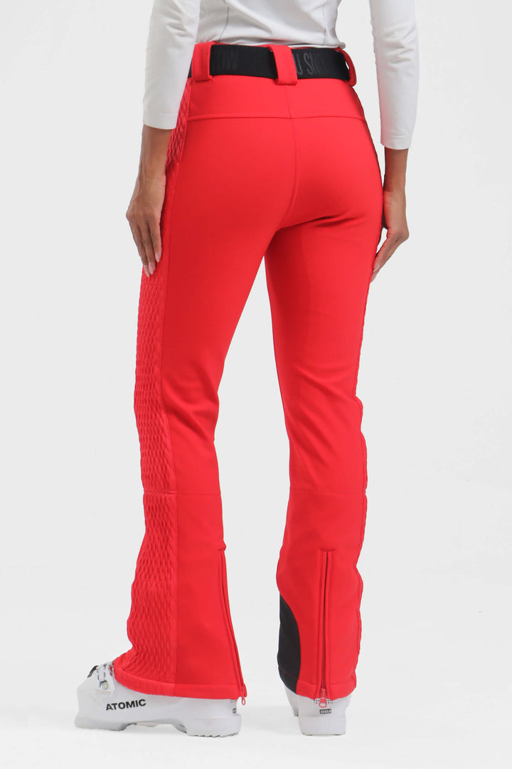 Women's Winter White Thermal-Stretch Reinforced Padded Slim-Fit Ski Pants