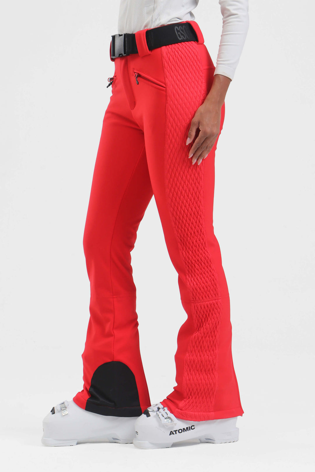 Women's Winter White Thermal-Stretch Reinforced Padded Slim-Fit Ski Pants
