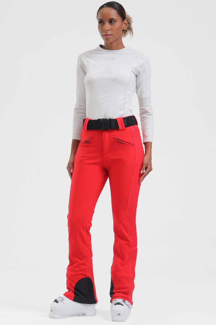 Women's Winter White Thermal-Stretch Reinforced Padded Slim-Fit Ski Pants