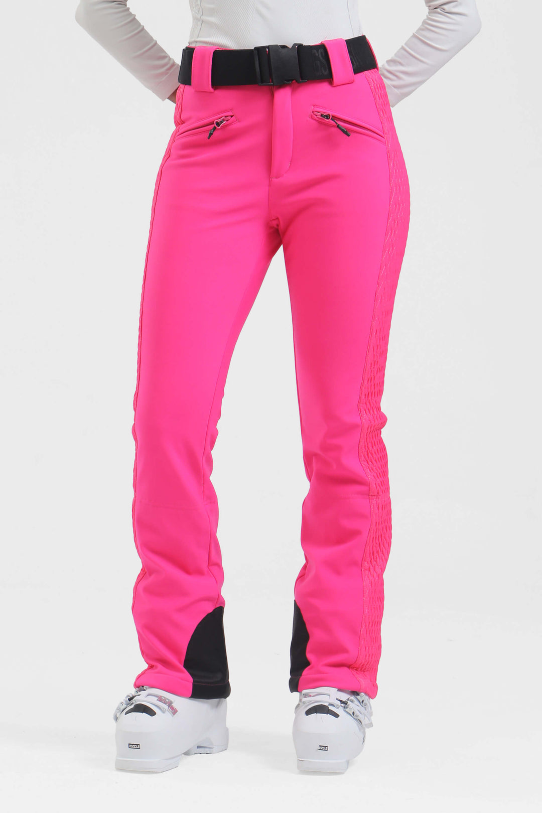 Women's Winter White Thermal-Stretch Reinforced Padded Slim-Fit Ski Pants