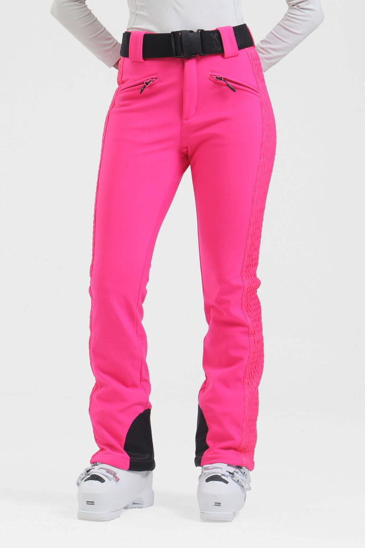 Women's Winter White Thermal-Stretch Reinforced Padded Slim-Fit Ski Pants