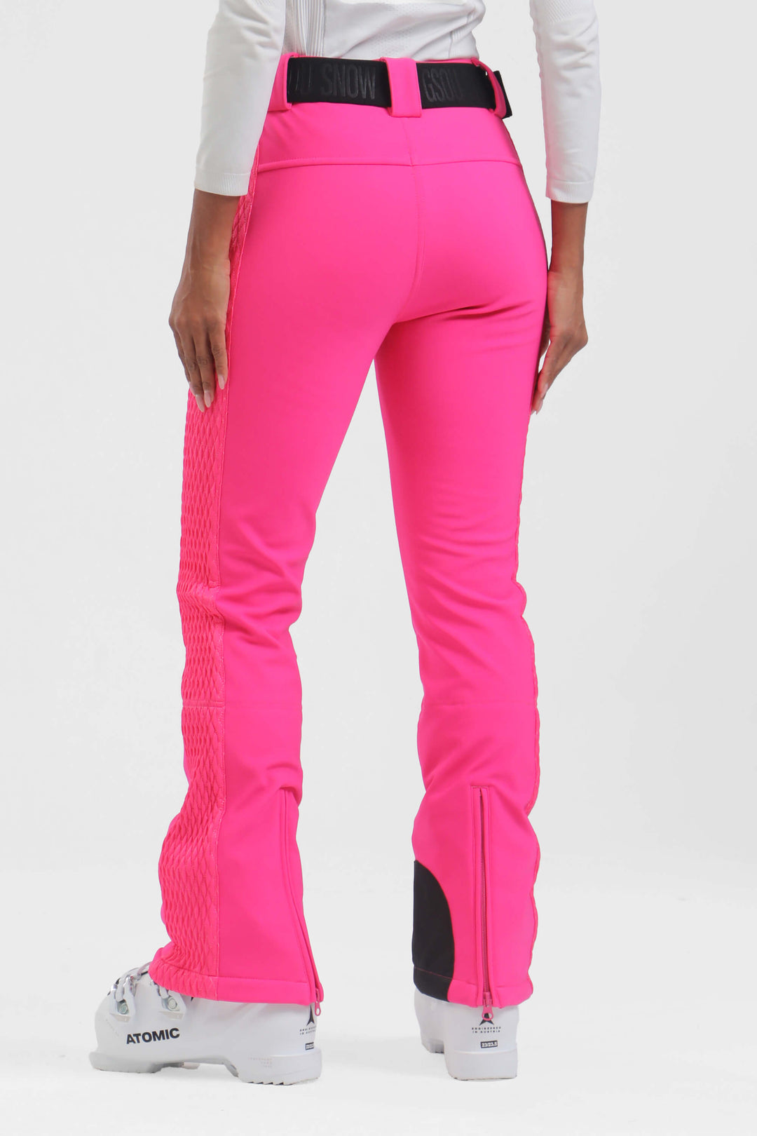 Women's Dark Brown Quilted Padded Stretch High-Waist Slim-Fit Ski Pants