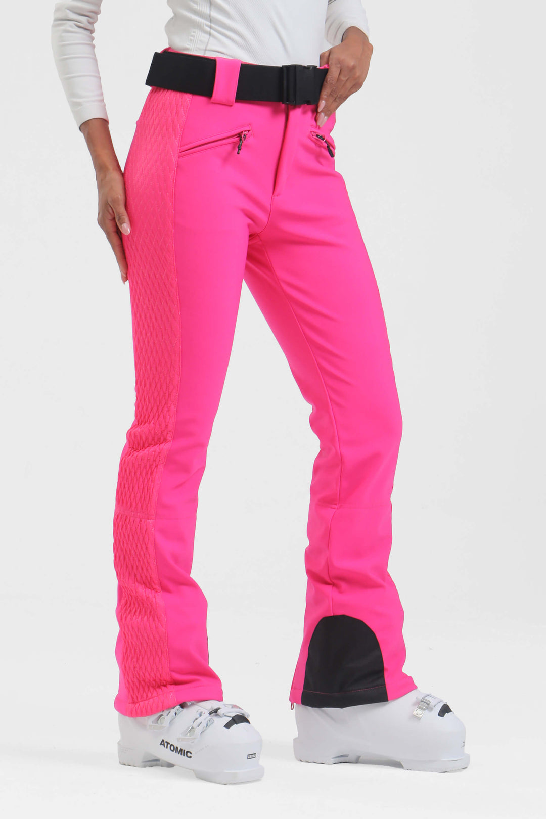Women's Dark Brown Quilted Padded Stretch High-Waist Slim-Fit Ski Pants
