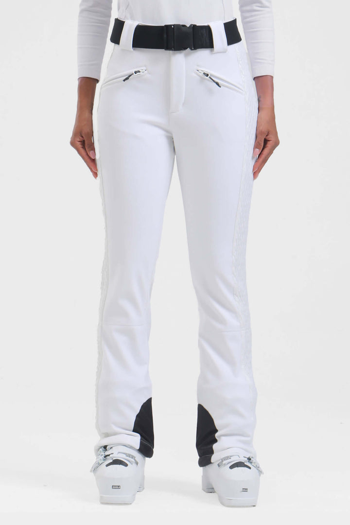 Women's Winter White Thermal-Stretch Reinforced Padded Slim-Fit Ski Pants