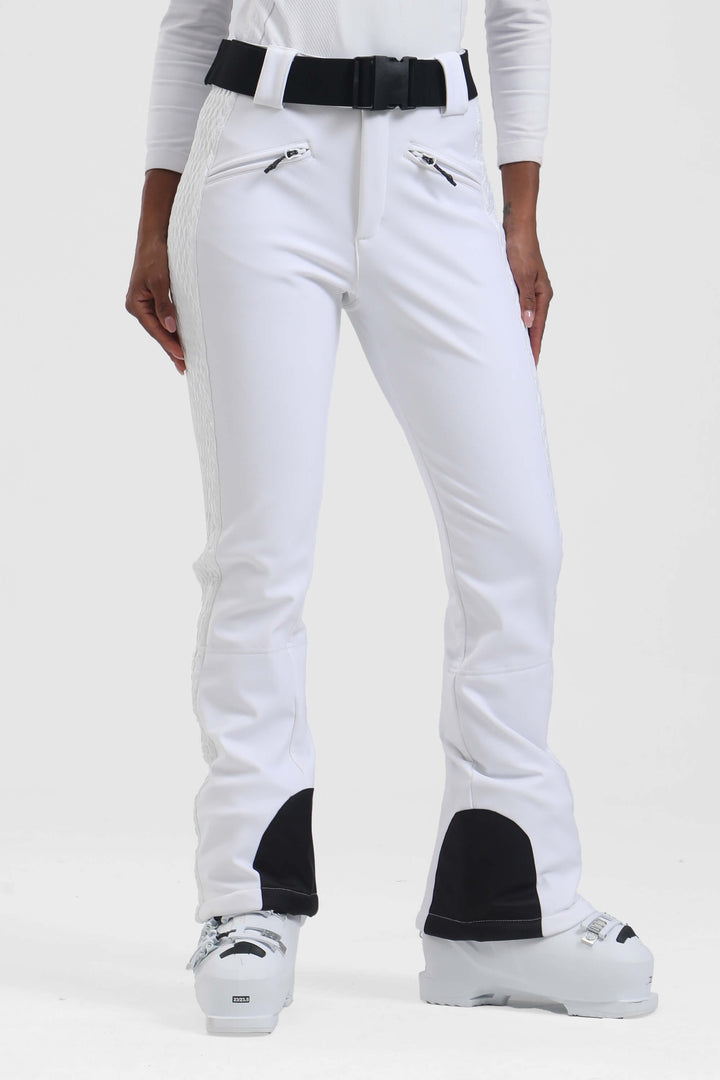 Women's Winter White Thermal-Stretch Reinforced Padded Slim-Fit Ski Pants