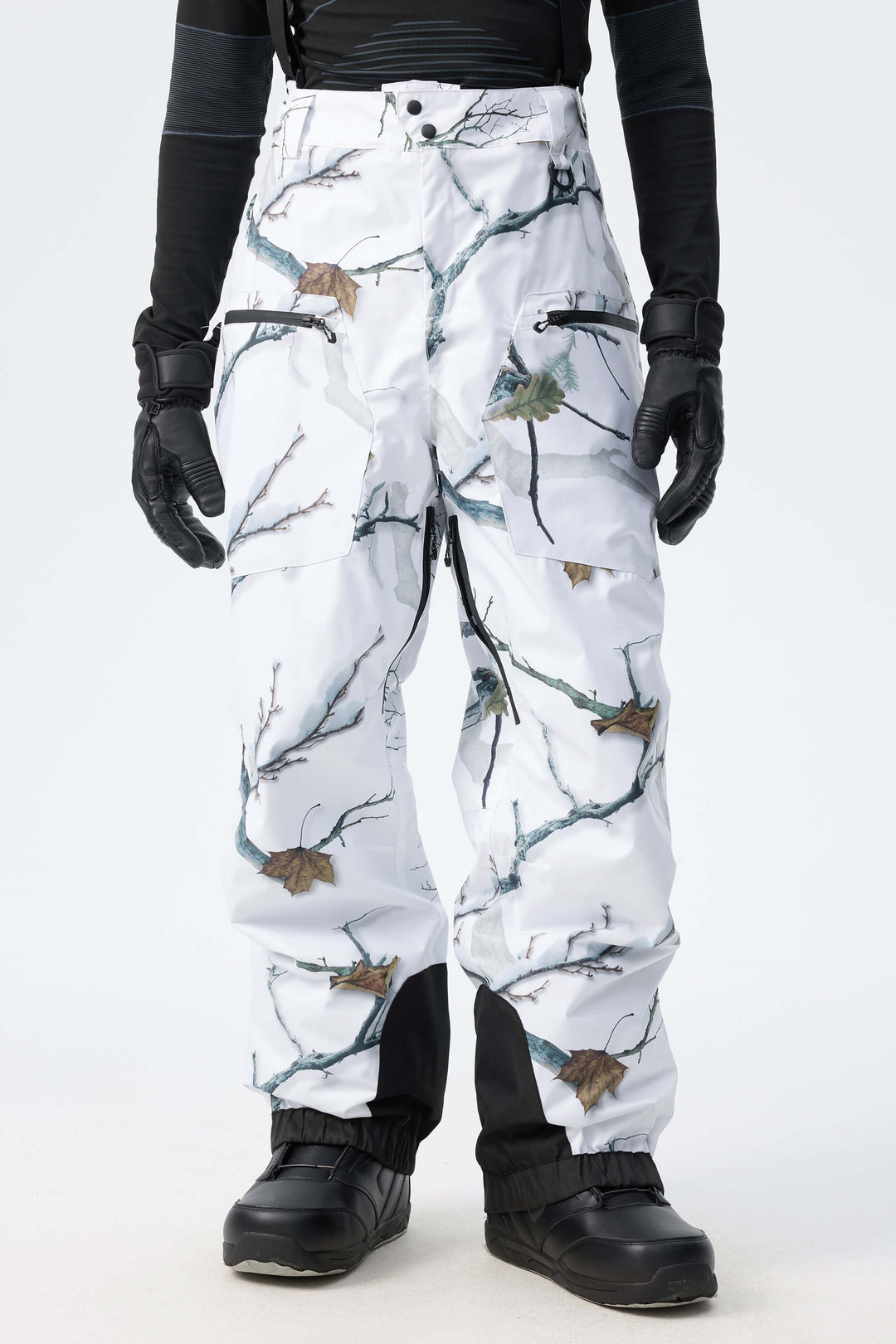 Men's Army Green Insulated Baggy Snow Pants With Detachable Suspenders