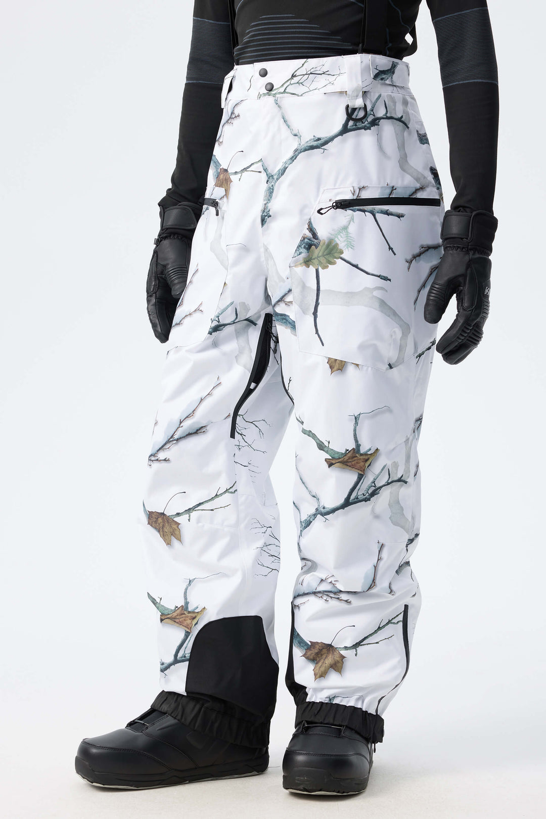Men's Army Green Insulated Baggy Snow Pants With Detachable Suspenders