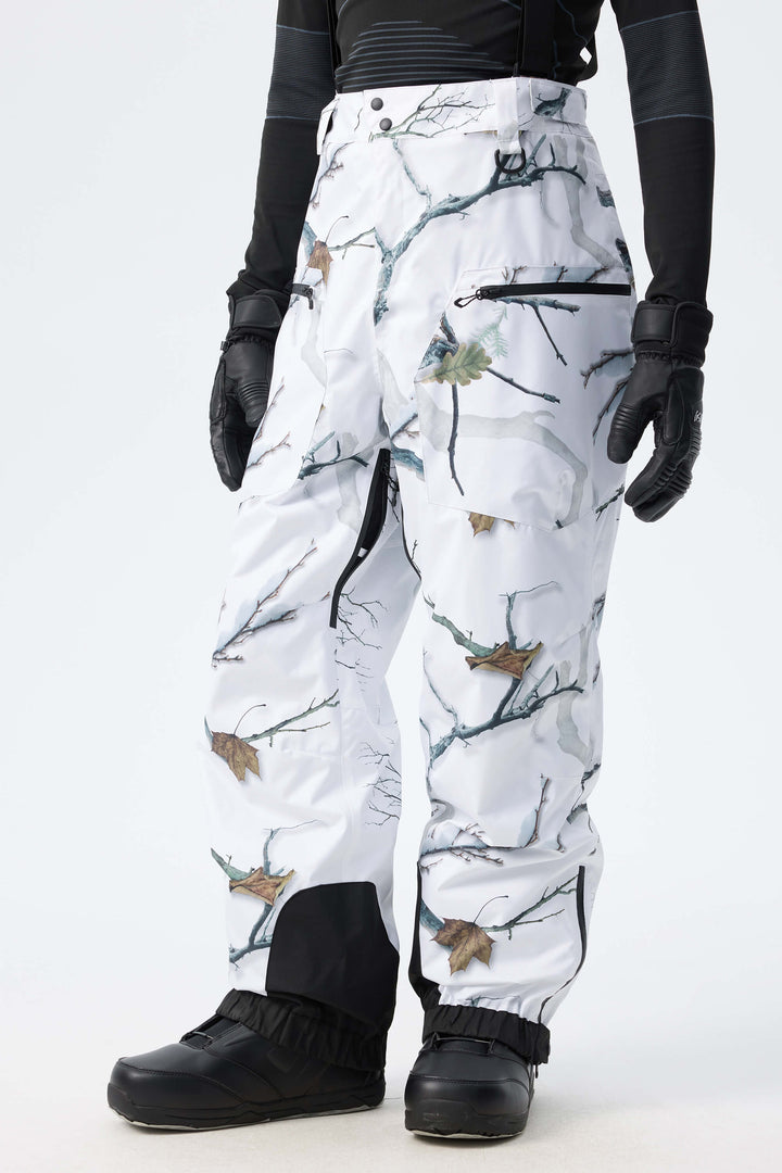 Men's Army Green Insulated Baggy Snow Pants With Detachable Suspenders