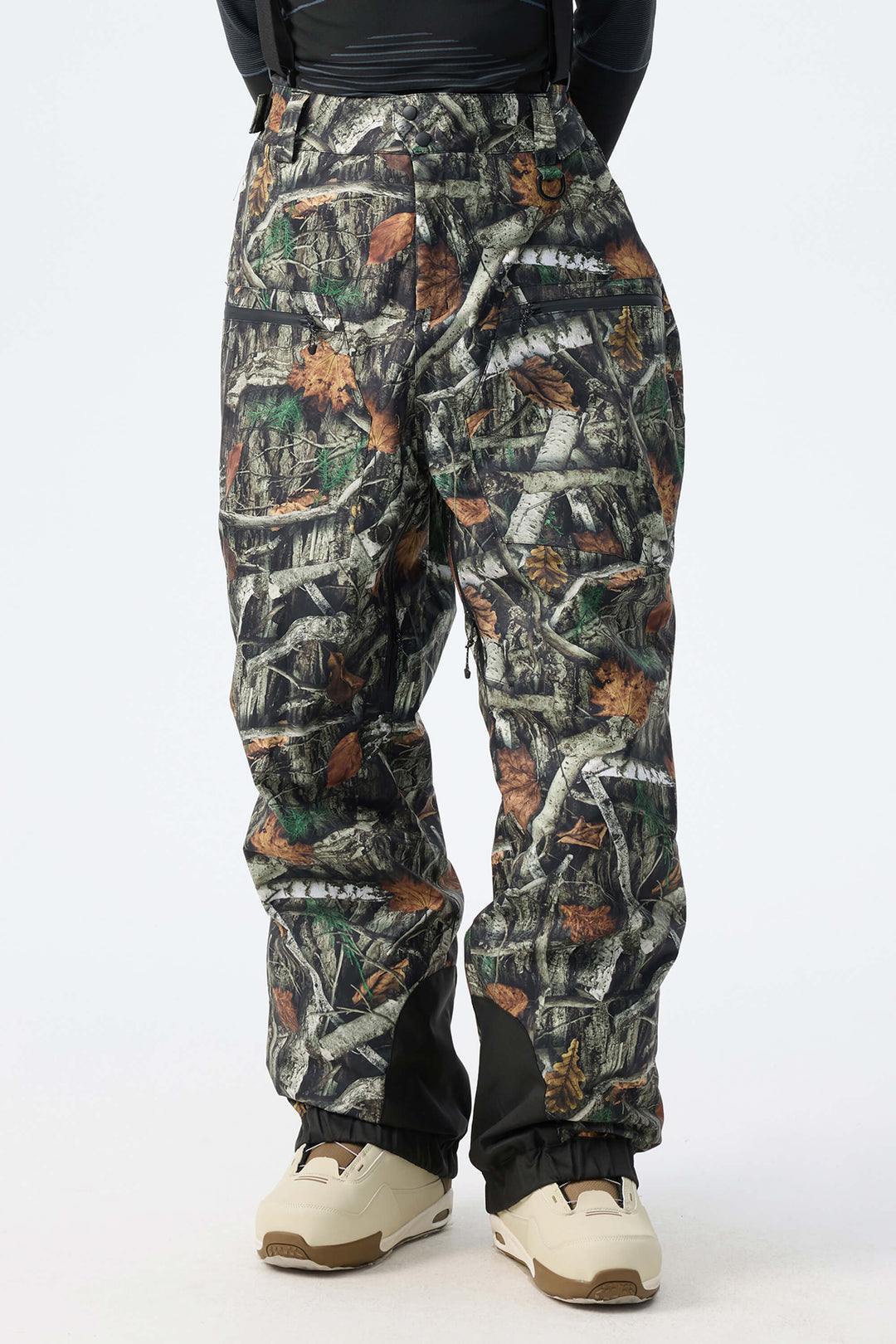 Men's Army Green Insulated Baggy Snow Pants With Detachable Suspenders