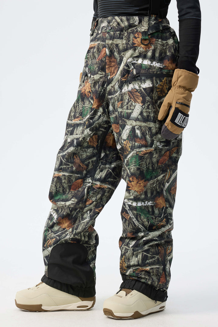 Men's Army Green Insulated Baggy Snow Pants With Detachable Suspenders