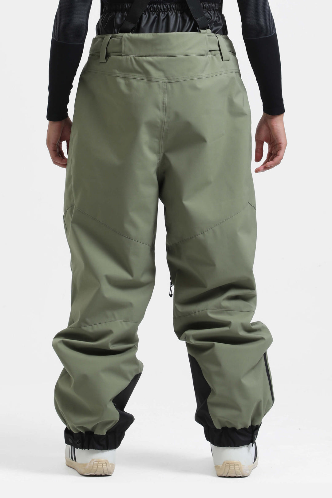 Men's Army Green Insulated Baggy Snow Pants With Detachable Suspenders