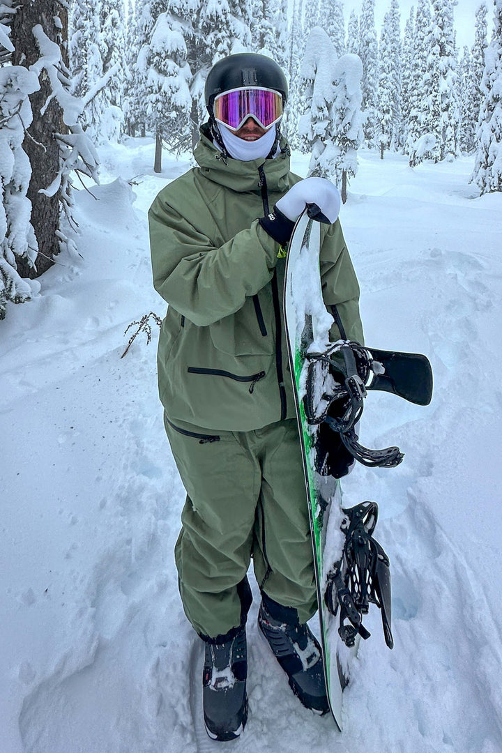 Men's Army Green Insulated Baggy Snow Pants With Detachable Suspenders