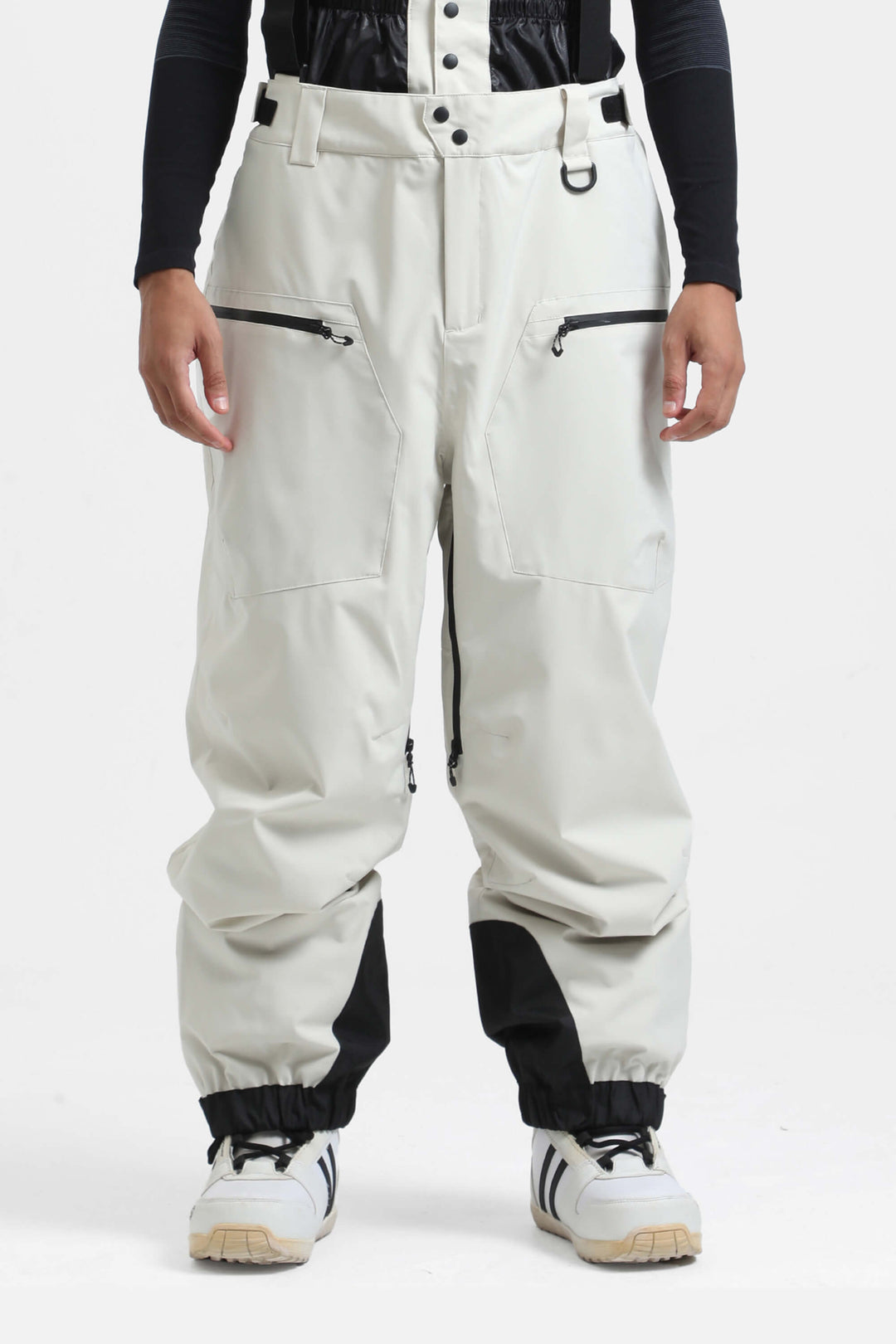 Men's Army Green Insulated Baggy Snow Pants With Detachable Suspenders