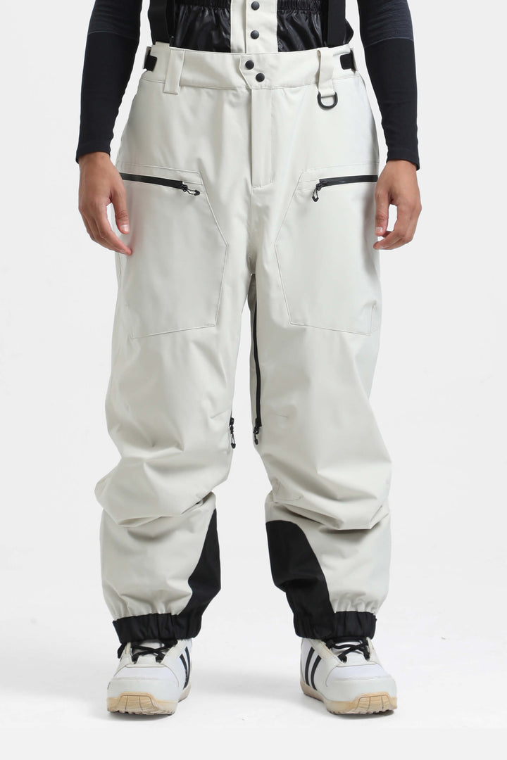 Men's Army Green Insulated Baggy Snow Pants With Detachable Suspenders