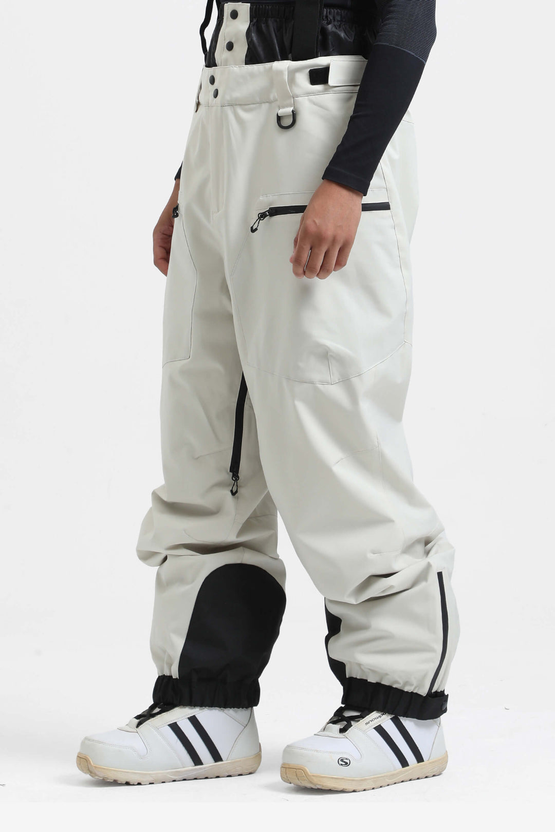 Men's Army Green Insulated Baggy Snow Pants With Detachable Suspenders
